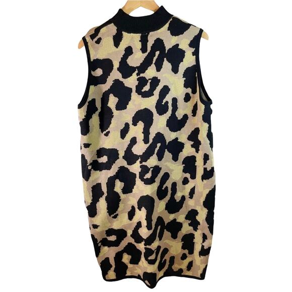 NWT Planet Gold Women's Plus Size Sleeveless Leopard Mini Sweater Dress Size 1X - Picture 3 of 7